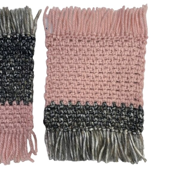Mug Rugs Coasters Handmade Crochet Pink Gray Fringe Felt Back Set of 4 - Picture 6 of 11